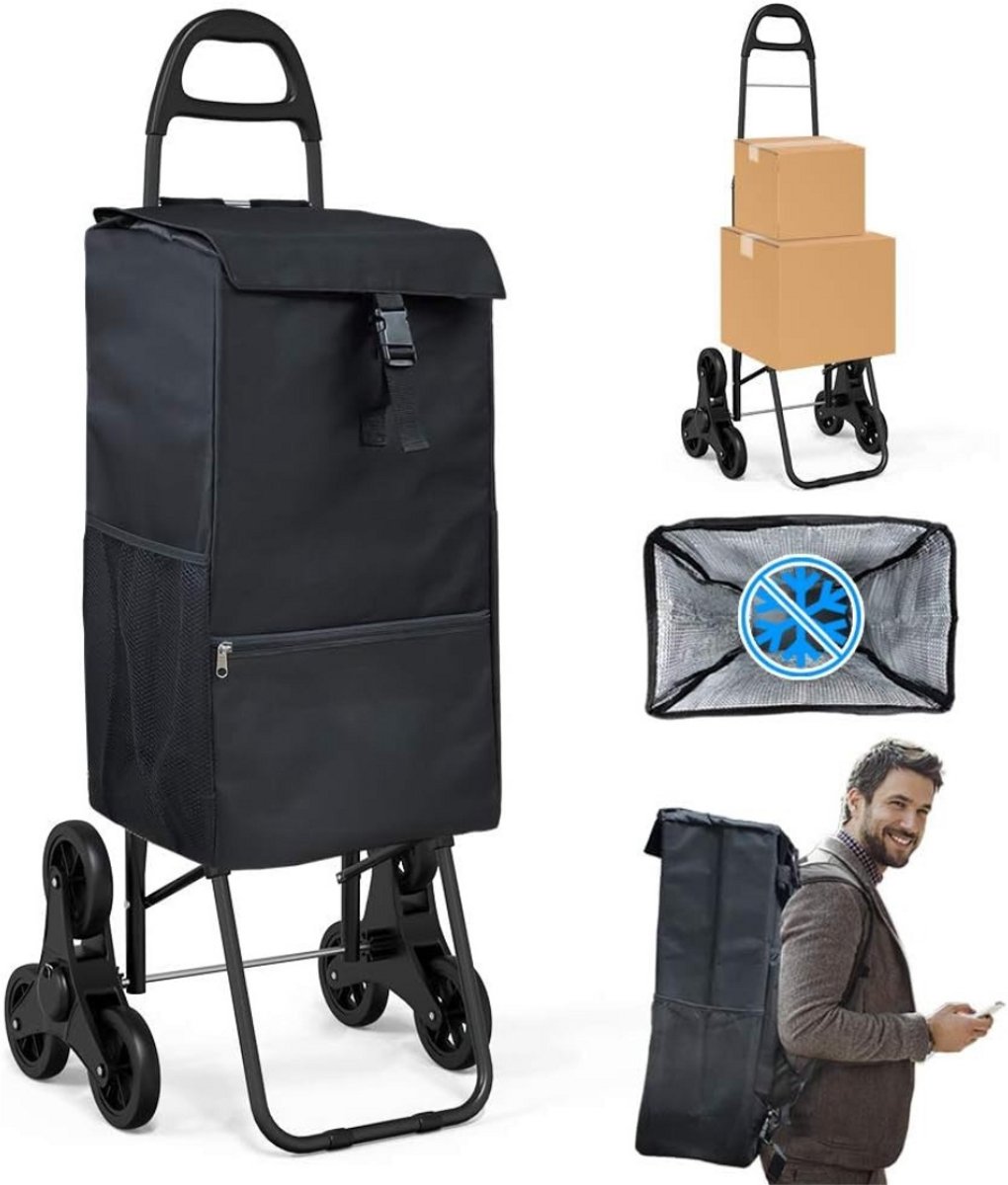 GTB® Winkeltrolley - Trolley - Boodschappentrolleys - Zwart - 40cm x 45cm x 104cm