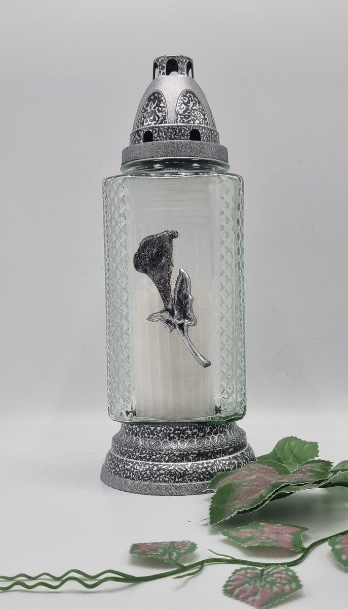 Lubema Herdenkingslicht - R-364g - Calla - Zilver - Grafkaars - Graflicht - Graflantaarn - Windlicht