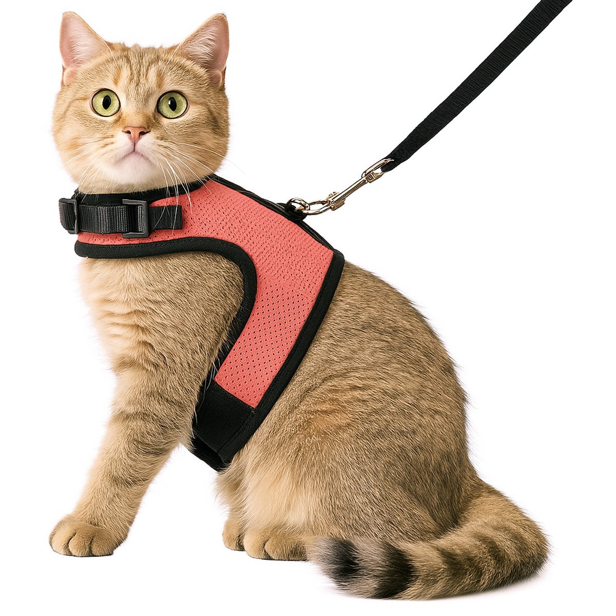 Bol.com Zootic kattentuigje met looplijn - Kattenharnas roze maat S - Halsomvang 14-18cm & Borstomvang 24-28cm aanbieding
