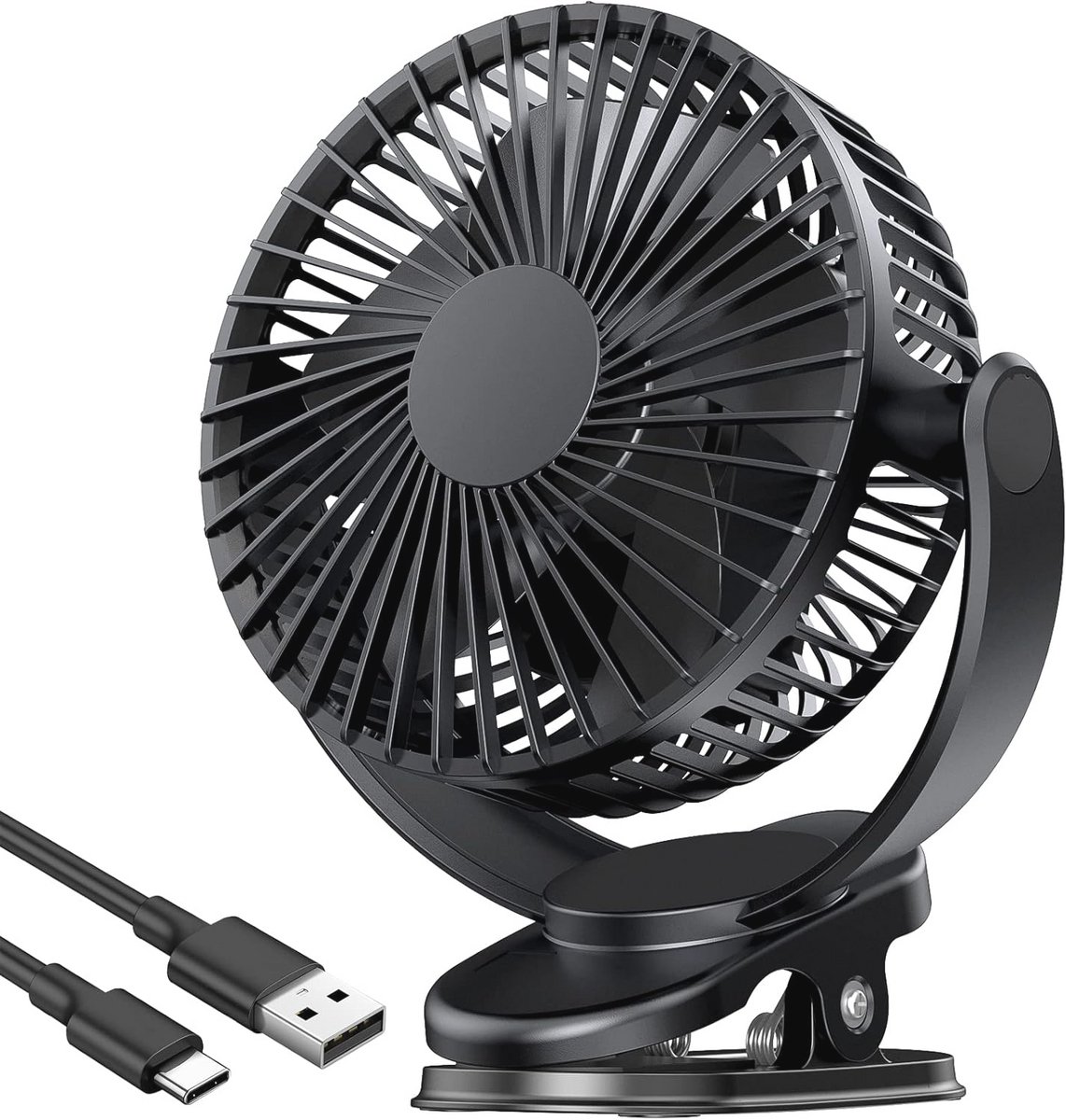 Mini USB Ventilator met 5000mAh, Draagbare Clipventilator met 3 Snelheden en 360° Rotatie - Perfect voor Camping, Thuis en Auto