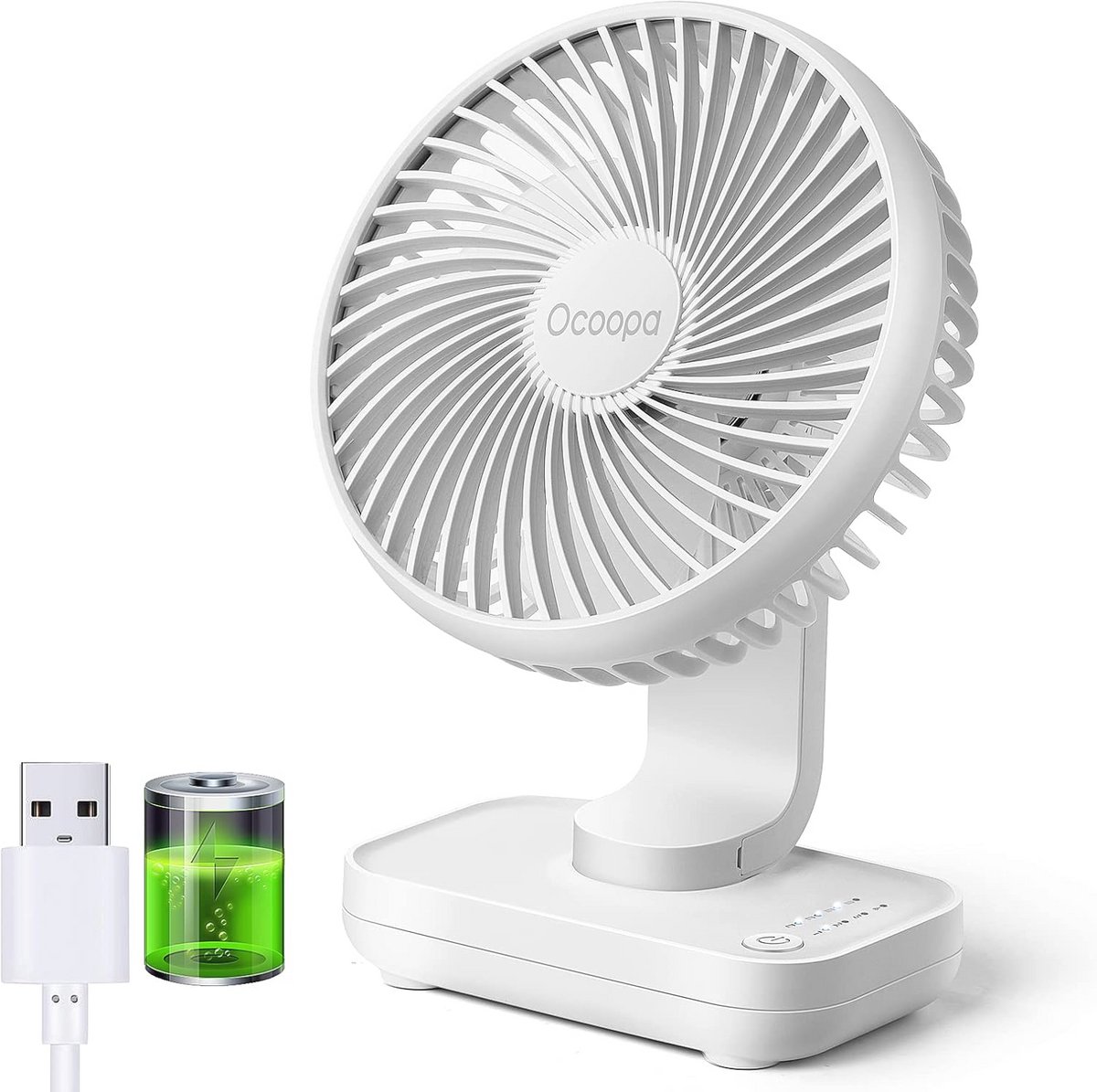 Mini Bureau Ventilator met Oplaadbare Batterij - Stil, Draagbaar en 4 Windsnelheden