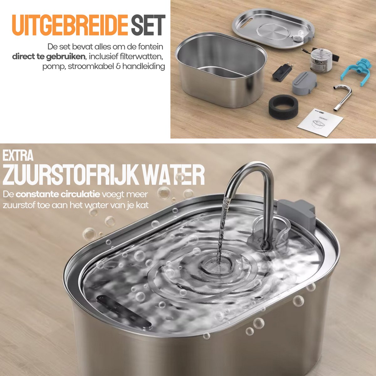 Afbeelding 3 van High Aspect® Premium RVS Drinkfontein Kat - Inclusief filter - Met Kraantje - Kattenfontein - Drinkfontein kat - Drinkbak - Waterbak - Drinkfontein - hond - kat - drinkbak - Robuust