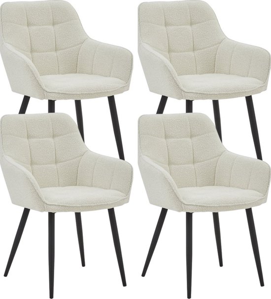 Colenis® - Oriana Eetkamerstoel - Set Van 4 - Wit - Bouclé - Industrieel