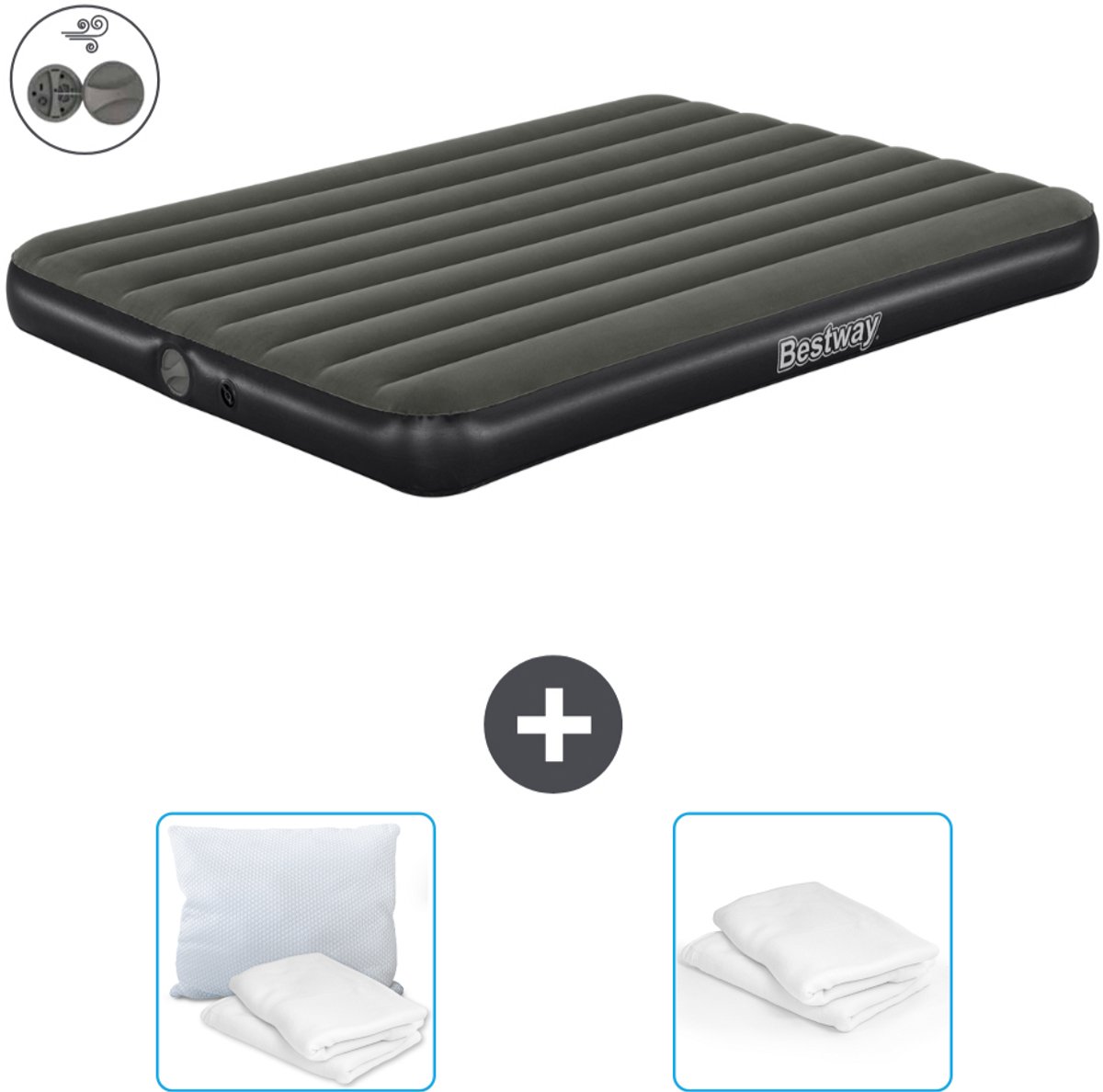 Bestway luchtbed - 2-Persoons - 152 x 203 x 25 cm - Groen - Inclusief pomp - Kussen en Kussenbeschermer