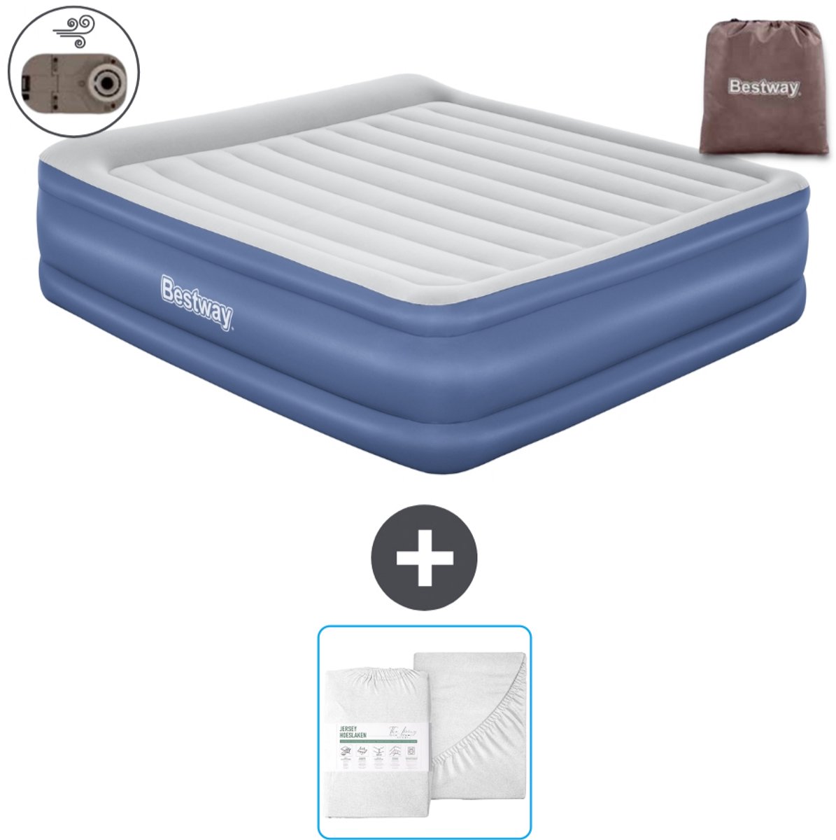 Bestway luchtbed - 2-Persoons - 193 x 203 x 56 cm - Grijs/Blauw - Inclusief pomp en Hoeslaken