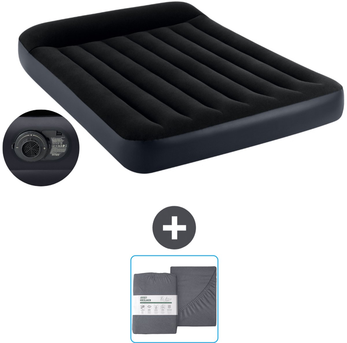 Intex Luchtbed - Twijfelaar - 137 x 191 x 25 cm - Blauw - Inclusief pomp en Hoeslaken
