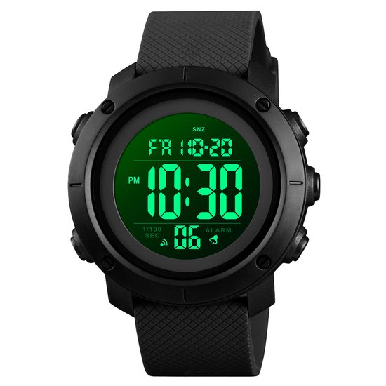 Sporthorloge - Horloge Heren - Countdown - Stopwatch - Dual Time - Zwart