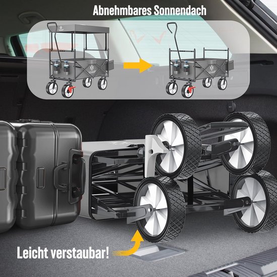 Opvouwbare Bolderkar tot 100 kg - Transportwagen met Massieve Banden en Voorwielrem voor Strand en Vrijetijd van Holthausen — afbeelding 4