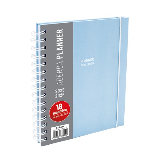 SOHO Planner - Agenda - Pastel blauw - Spiraal - A5 formaat - 20x16cm - 18 maanden - Juli t/m december - Harde kaft - Soft touch gelamineerd - Met elastiek