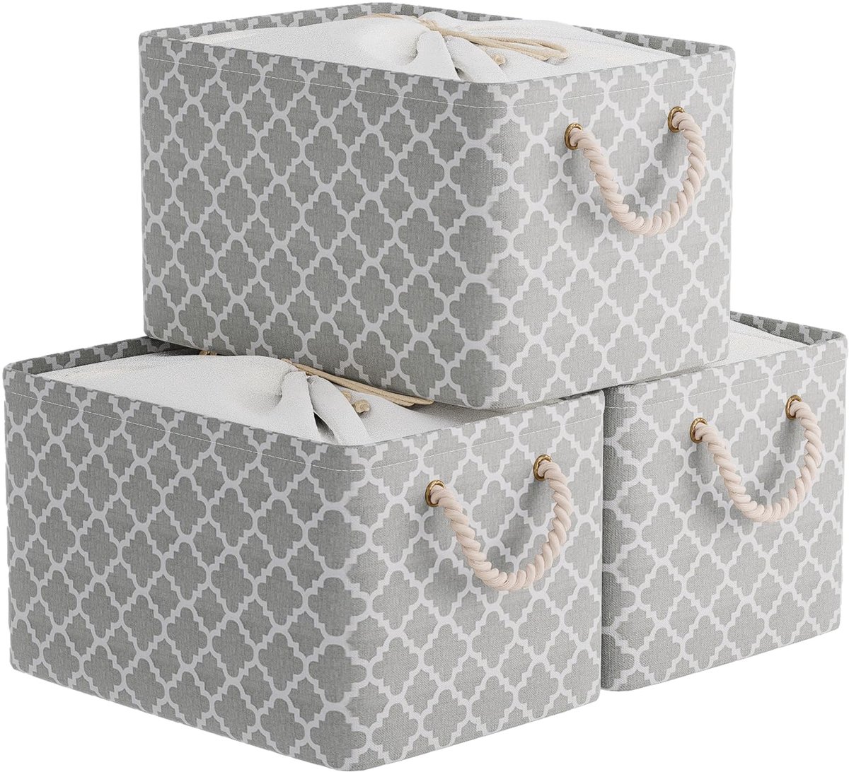 Unyqoos ® Stijlvolle Grijze Opbergmanden Set van 3 met Trekkoord en Handgrepen voor Veelzijdig Gebruik