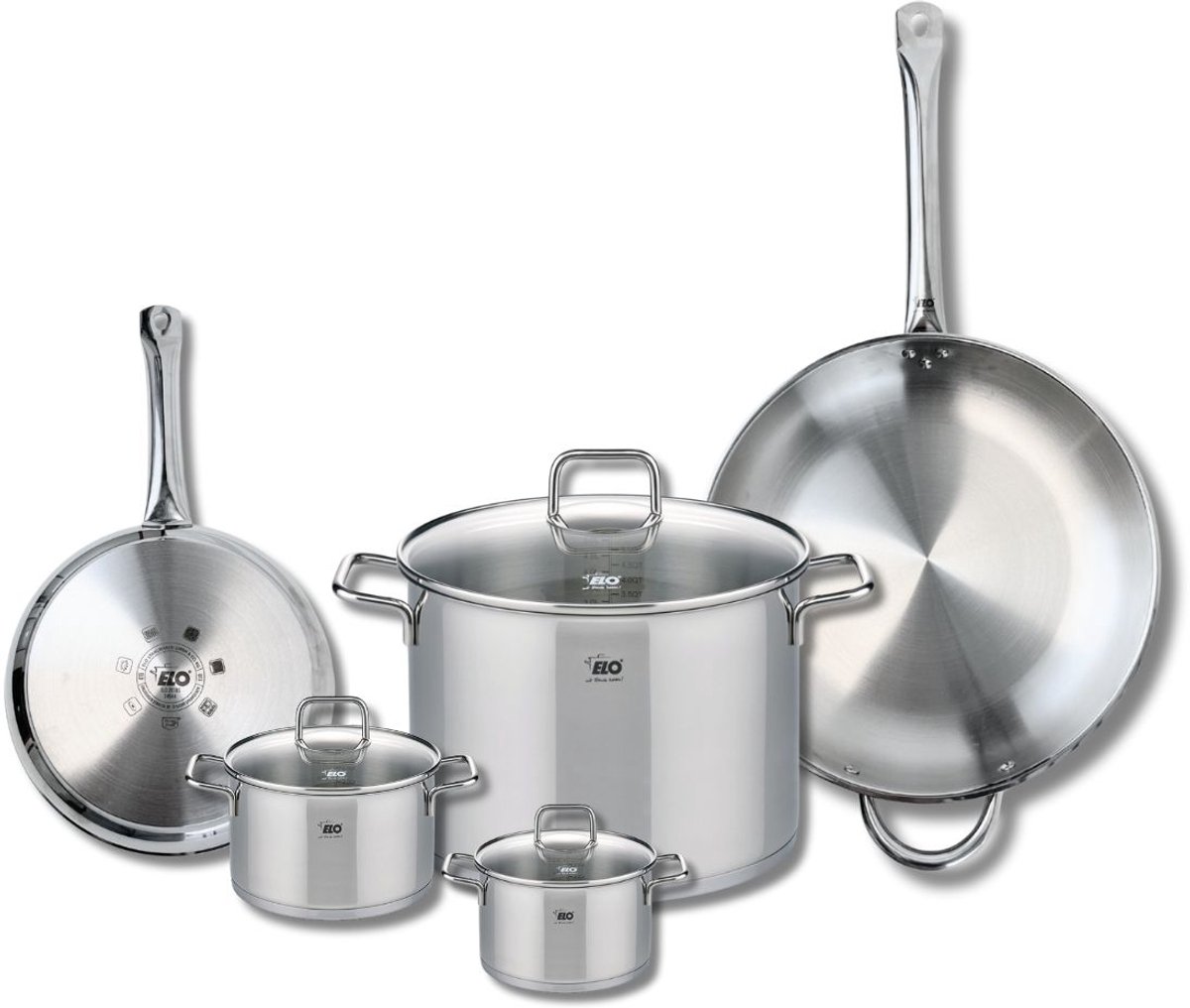 Set van 2 Bakpannen 24 en 32 cm en 3 Kookpotten 12, 14 en 26 cm Elo Profi Citrin