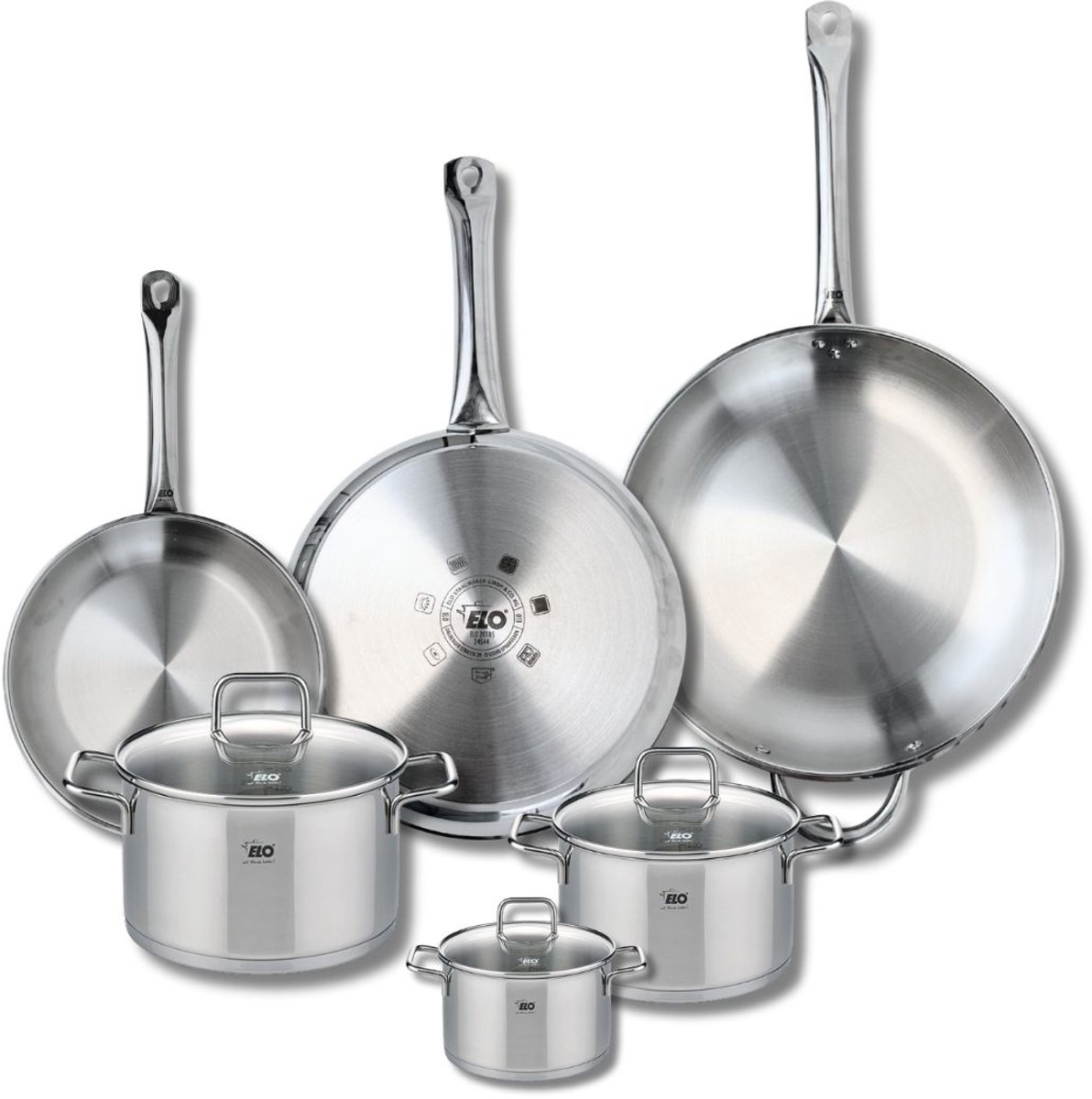 Set van 3 Koekenpannen 24, 28 en 32 cm en 3 kookpotten 12, 16 en 20 cm Elo Profi Citrin