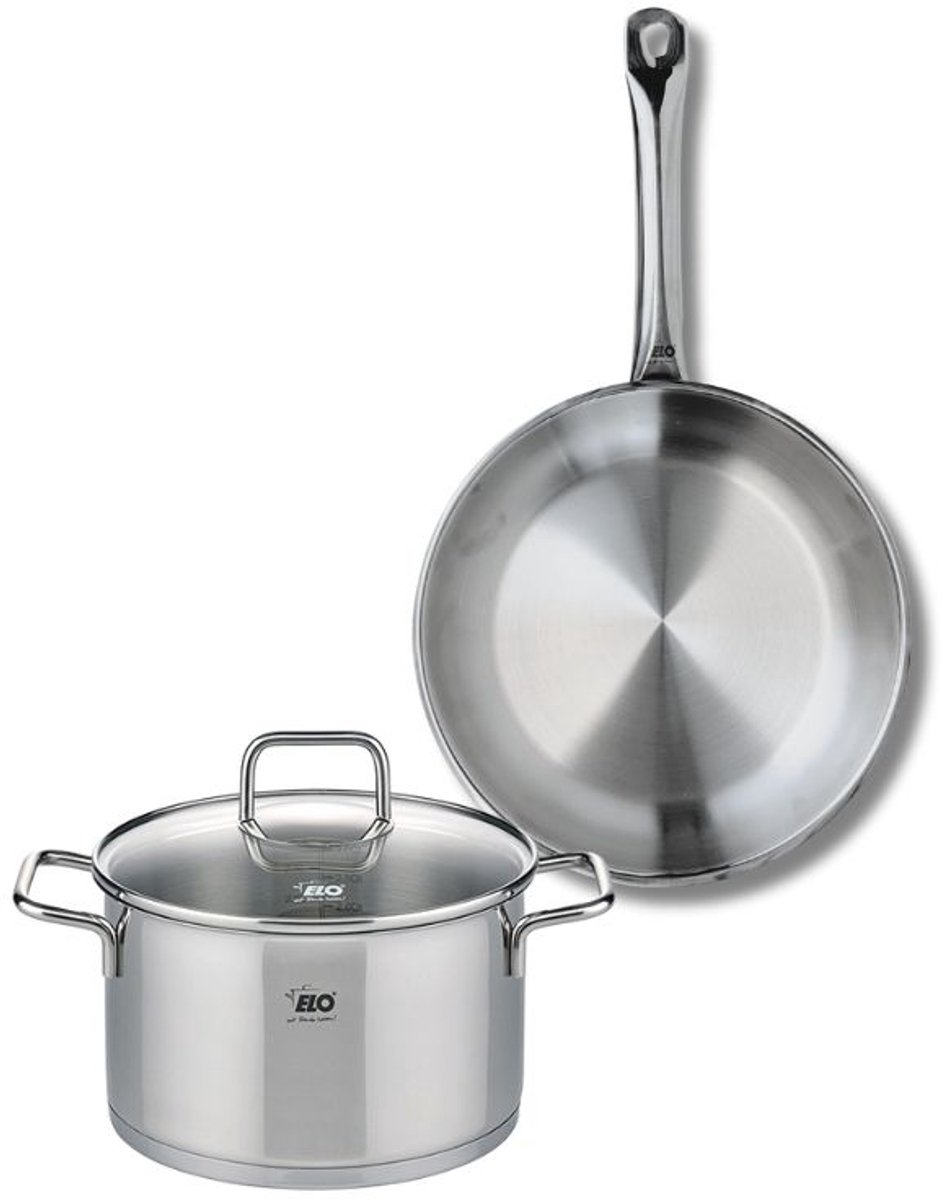 Set van 1 Koekenpan 24 cm en 1 braadpan 20 cm Elo Profi Citrin