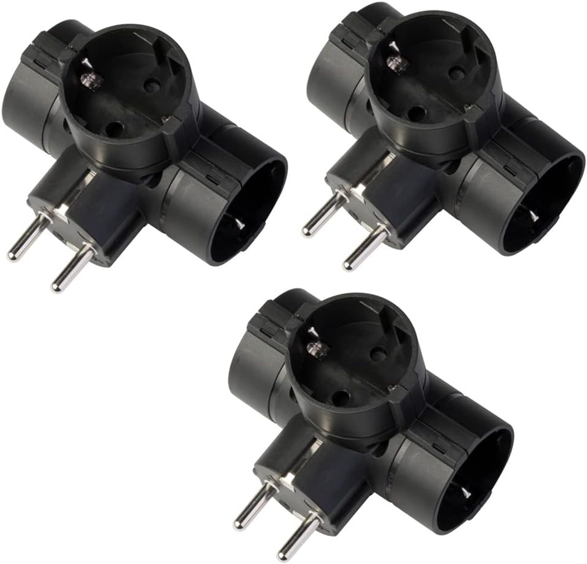 Adapter Schuko-stekkeradapter met 3 Geaarde Stopcontacten - 16A - Zwart