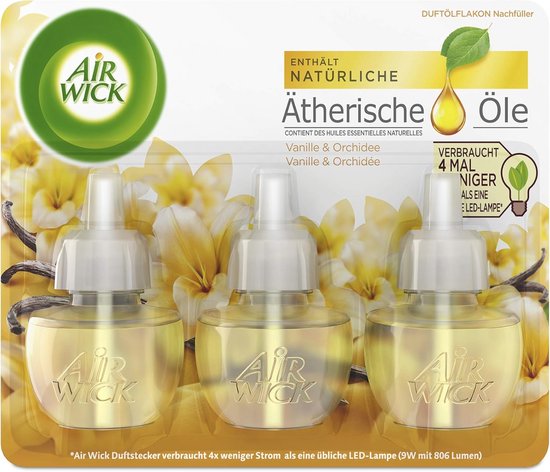 Airwick Geurolieflacon 3-delige verpakking, navulling voor geursteker, vanille en orchidee