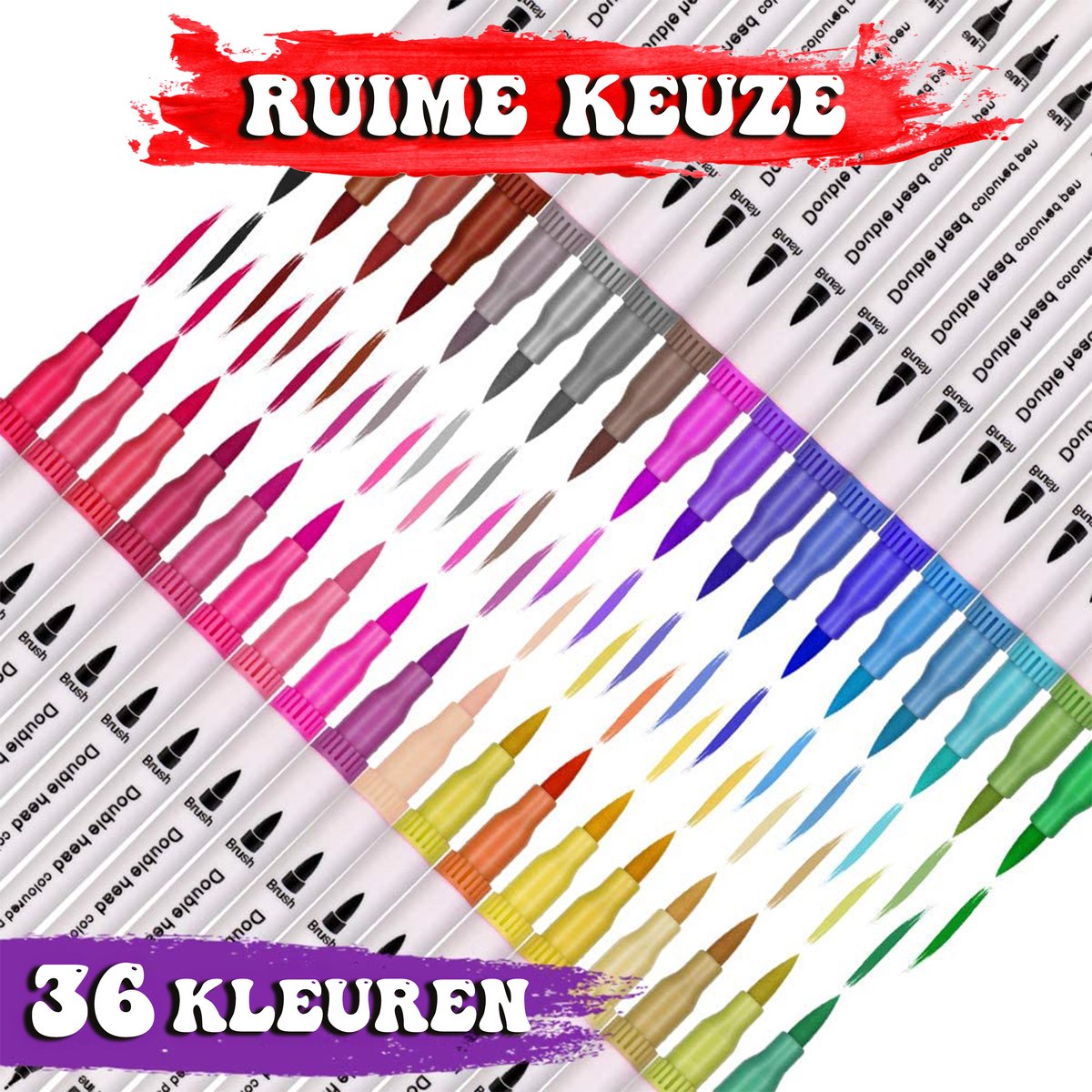 Joyage Twinmarkers Dual-tip markers – 36 stuks - Brush pennen & Fine liners - Fineliners kleur en Brushpennen set – Fineliner set – Twin markers – Stiften voor volwassenen twinmarker stiften kinderen – Penseelstiften Bullet journal pennen accesoires — afbeelding 4
