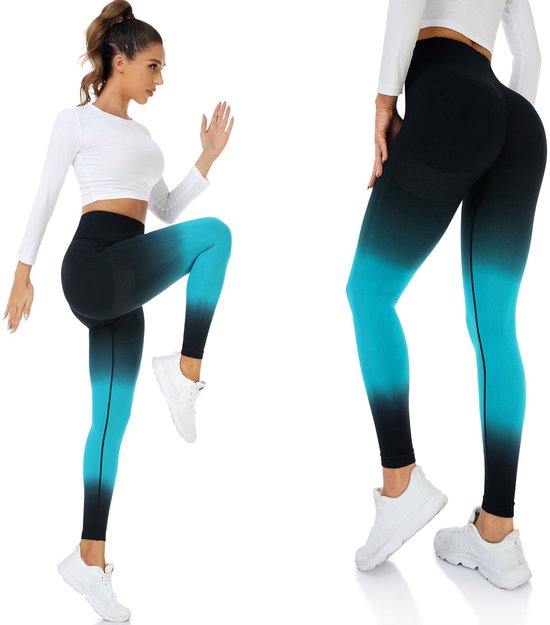Sportlegging Dames - Hoge Taille Yogabroek - Tie-Dye & Stretch - Voor Fitness & Outdoor - Yoga Pants - Vrouwen - Pauwblauw - L - 1 stuk — afbeelding 2