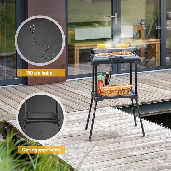 TZS First Austria Elektrische BBQ - met Grillplaat - 2200 W - Grilloppervlak 39.5 x 24cm - Zwart van TZS First Austria — afbeelding 4