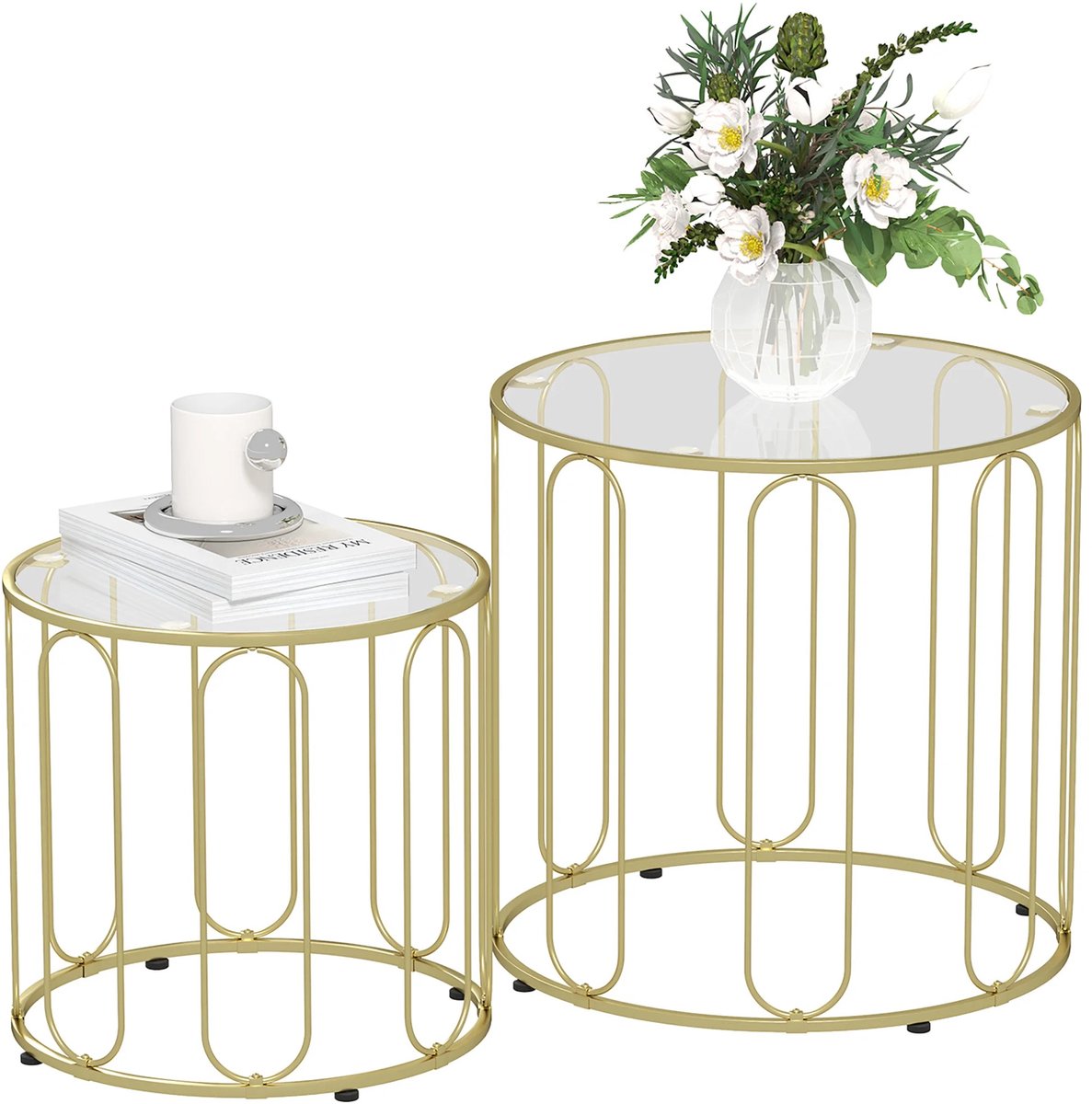 Homcom Set Van 2 Ronde Bijzettafels - Bijzettafel - Bijzettafels - Bijzettafeltjes Woonkamer - Bijzettafel Bank - Smalle Consoletafel - Entree Tafel - Tafel - Tafeltje - Side Table - Sidetable Goud