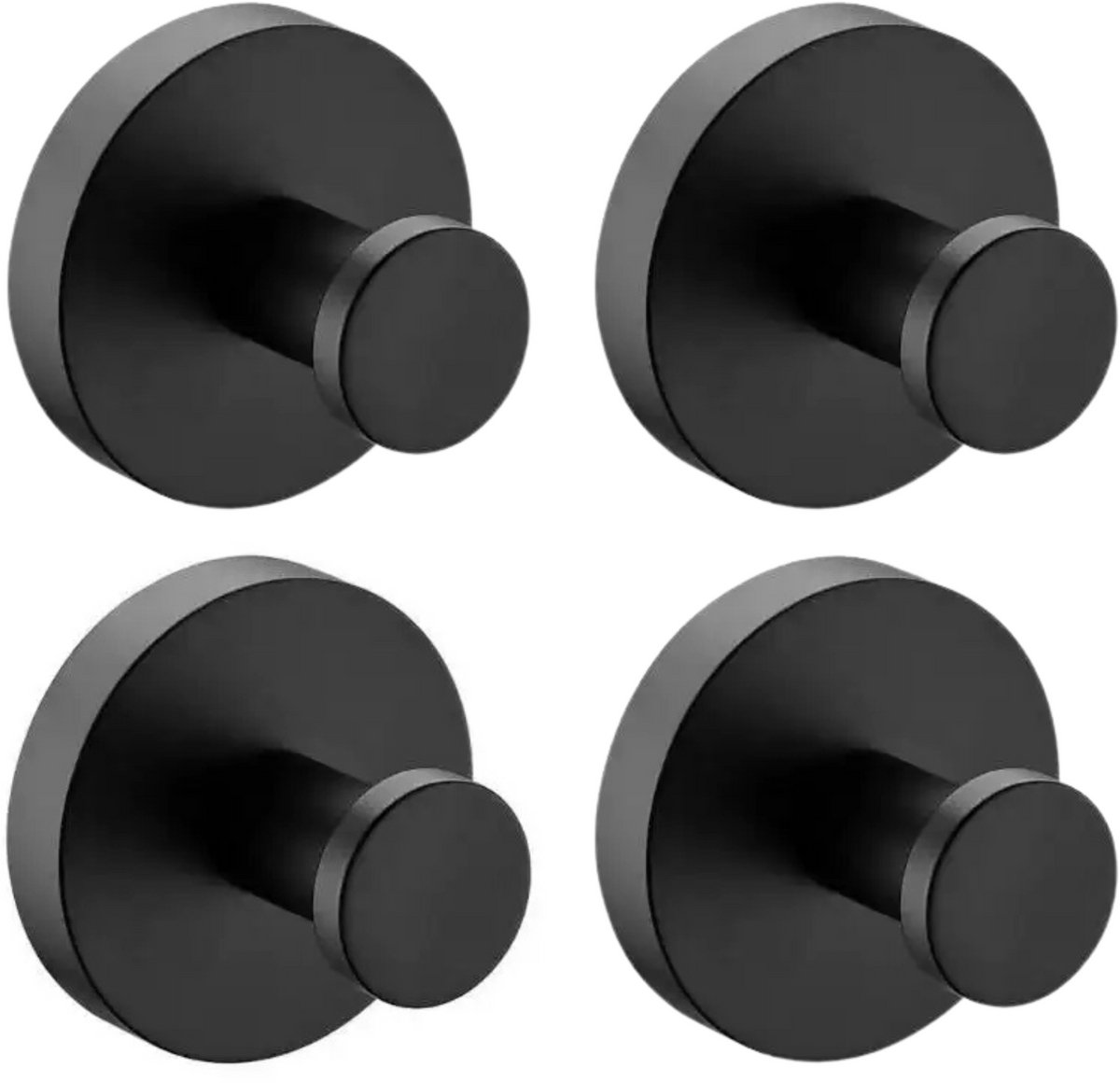 Handdoekhaakjes Zelfklevend Rond - Handdoekhouder met Zuignappen - Zelfklevende Haakjes - Zwart - 4 stuks