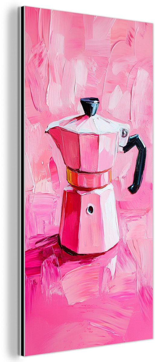 Aluminium schilderij 80x160 cm - Wanddecoratie metaal - Roze - Verf - Coffee - Metalen muu