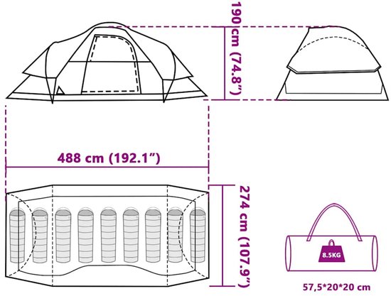 vidaXL - Koepeltent - 9-persoons - waterdicht - oranje van Vidaxl — afbeelding 3