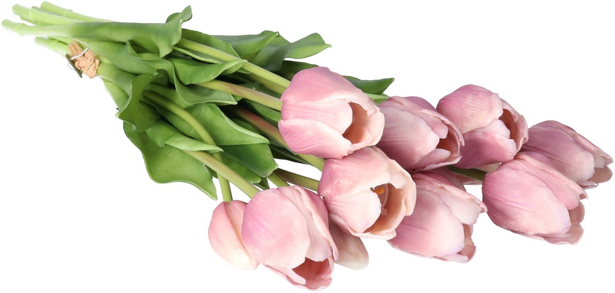 Bellatio Design Kunst tulpen boeket Sally - 7x stuks - zacht lila - real touch - 47 cm