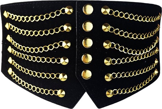 BamBella ® - Riem Maat Onesize - Ketting Zwart goudkleurig Mode Body Gothic Goth taille riem met belt
