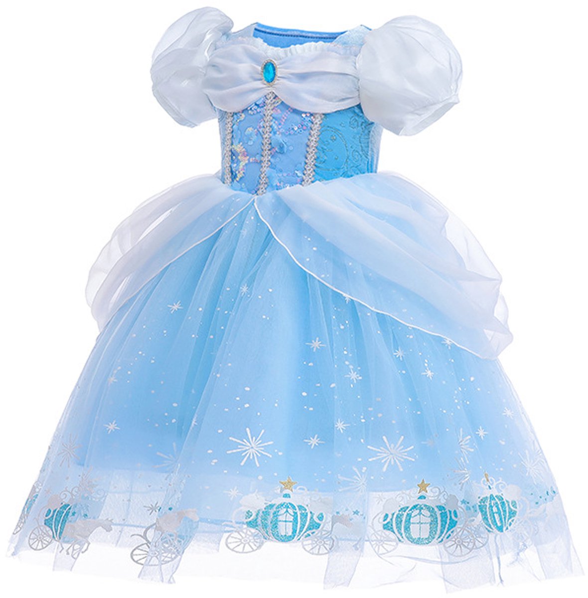 Joya Kids® Licht Blauwe Verkleedjurk Meisjes | Prinsessenjurk Lichtblauw met Accessoires | Kroon, Staf, Handschoenen & Sieraden | Carnaval & Verjaardag | — afbeelding 9