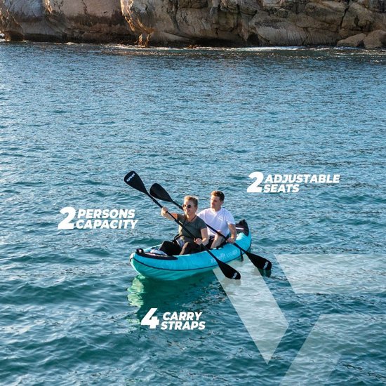 VirtuFit Kayak 335 - Turquoise - Met Kajak Zitjes en Draagtas - Geschikt voor Twee of Drie Personen - Duurzaam & Stevig - Opblaasbare Kajak - Kajak - Opblaasbare Boot