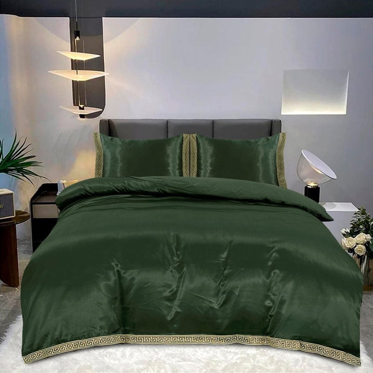 Beauty Silk Dekbedovertrek Satijn Lace Groen 140x200 cm + 1 kussensloop