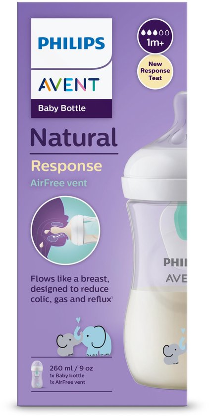 Philips Avent Natural Response babyfles 260 ml – Flow 3 - Olifant-1 fles - SCY673/81