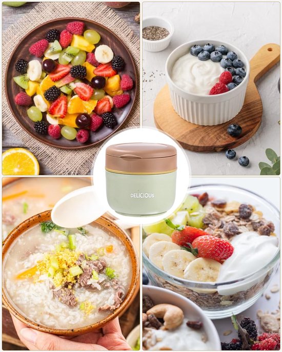 Yoghurt Beker To Go - Muesli beker - 720 ml Lunchbekerlekvrije met Lepel - Dubbellaags lekvrij - Groen van Super Savers — afbeelding 3