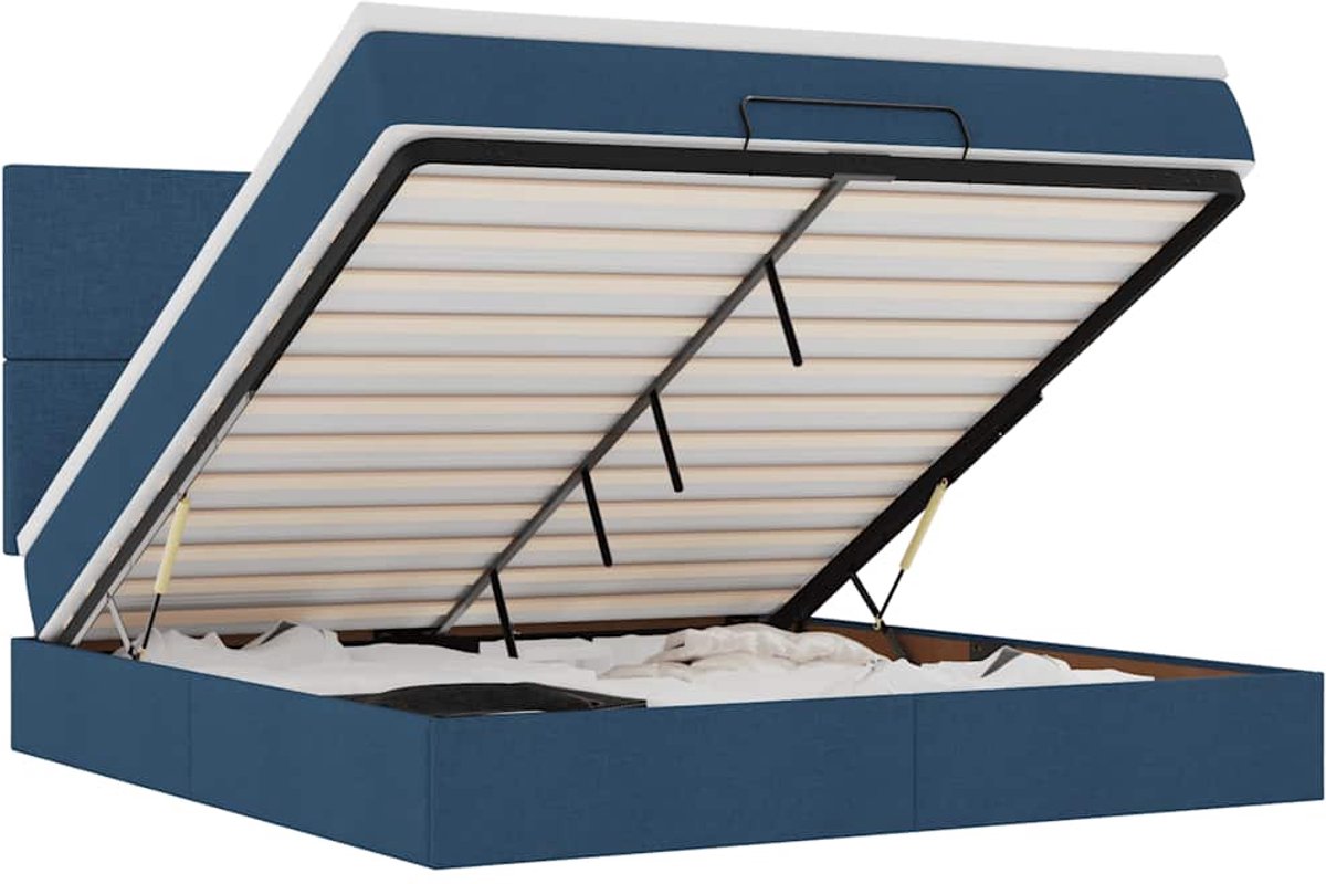 vidaXL - Ottoman - bed - met - matras - en - LED's - 180x200cm - stof - blauw