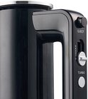 Zwarte handmixer met gebogen handvat, ejectknop, snelheidsregelaar (0-5) en turboknop.