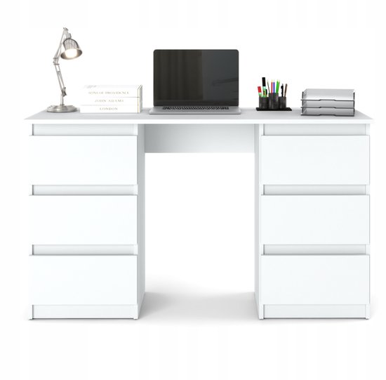 Meubel Square - Bureau Bernova - Wit Mat - met 6 lades