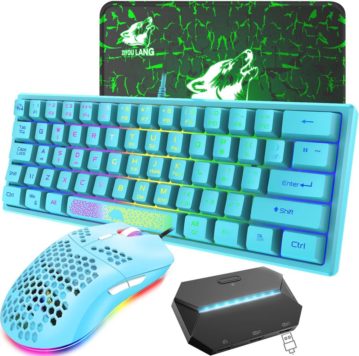 Compact 60% Gaming Toetsenbord & Muis Set met RGB Verlichting - Mini Draagbaar & Lichtgewicht