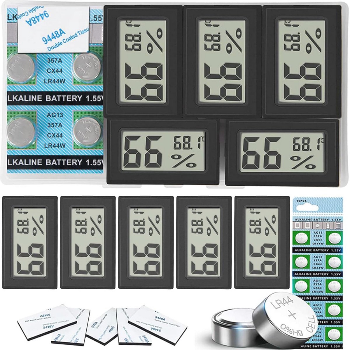 Set van 5 digitale thermometers en hygrometers met groot LCD-display voor binnen en buiten gebruik