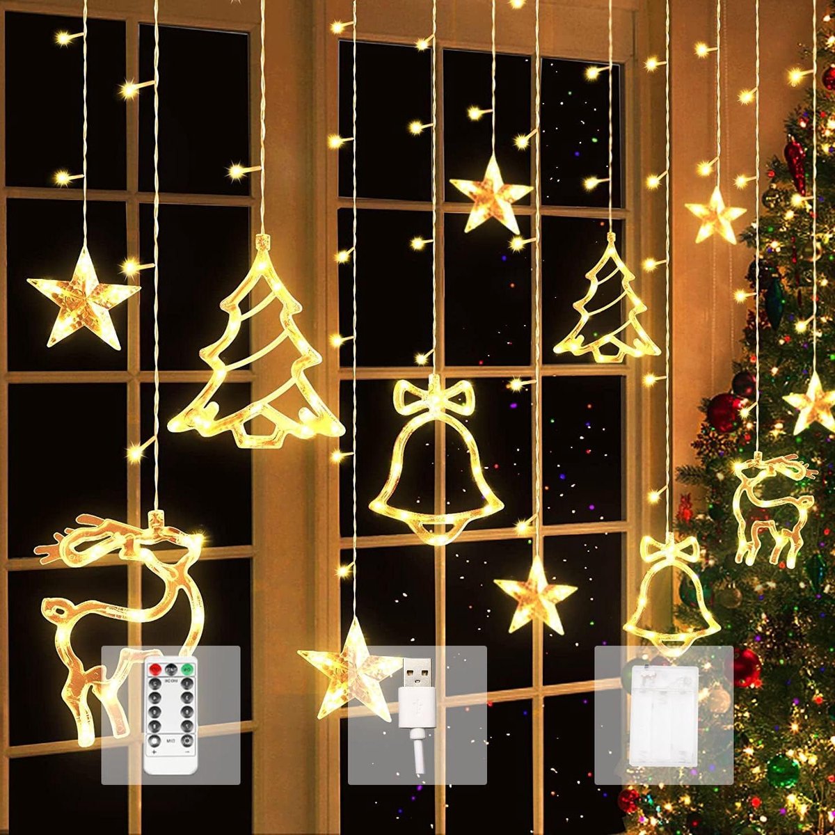 Lichtsnoer voor Kerstmis 2024 - 35 m lichtgordijn batterij/USB met timer 8 modi - voor binnen en buiten decoratie - balkon feest bruiloft