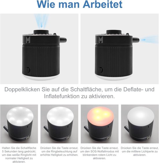 Mini Portable Electric Air Pump for Inflating and Deflating - Rechargeable Battery - USB C Cable - Air Mattress Swimming Ring - White — afbeelding 5