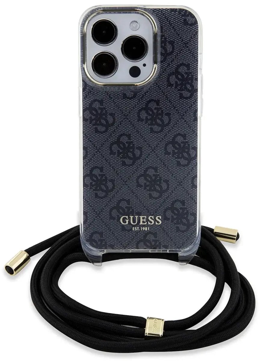 GUESS, Backcover Geschikt voor Apple iPhone 16 met bedrukte schouderriem IML 4G, Zwart