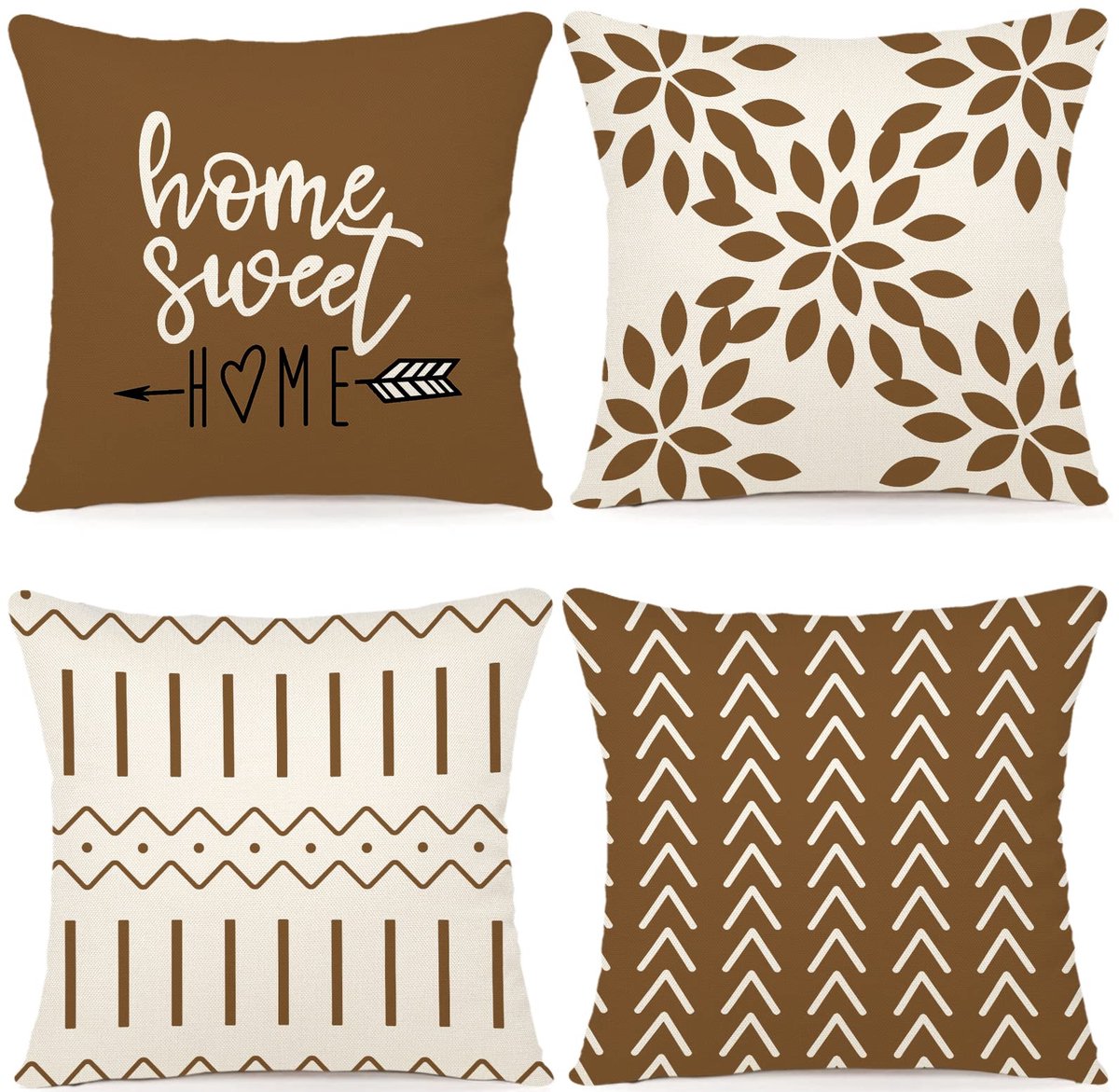 Unyqoos ® Stijlvolle Decoratieve Kussenslopen van Hoogwaardig Linnen voor Binnen en Buiten, Set van 4, Lichtbruin, 40 x 40 cm