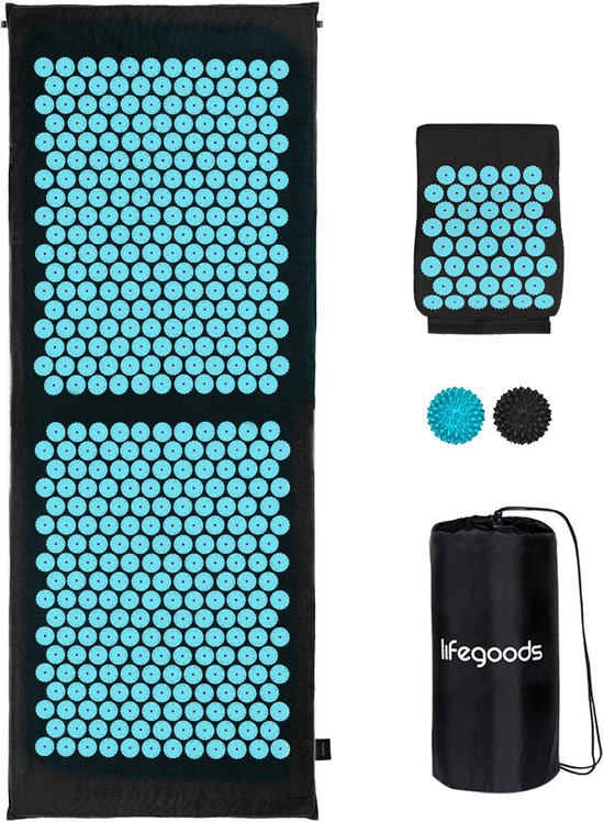 LifeGoods Acupressuur Mat XL in zwart met turquoise