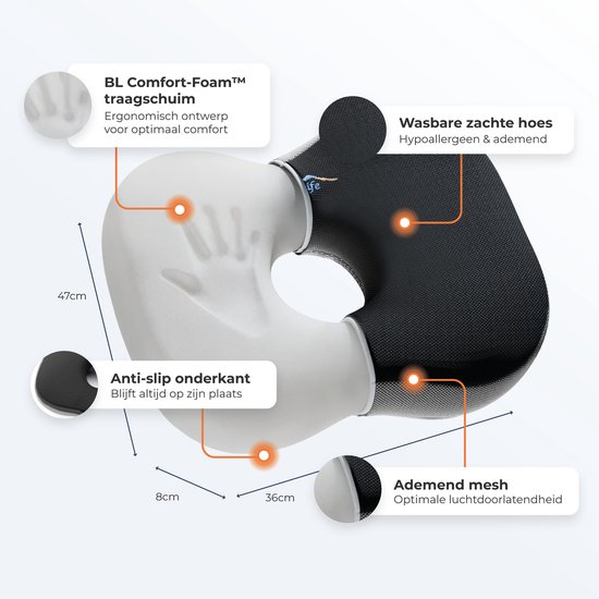 Best Life Coussin donut – Coussin d’assise orthopédique – Coussin ergonomique – Coussin en anneau pour hémorroïdes