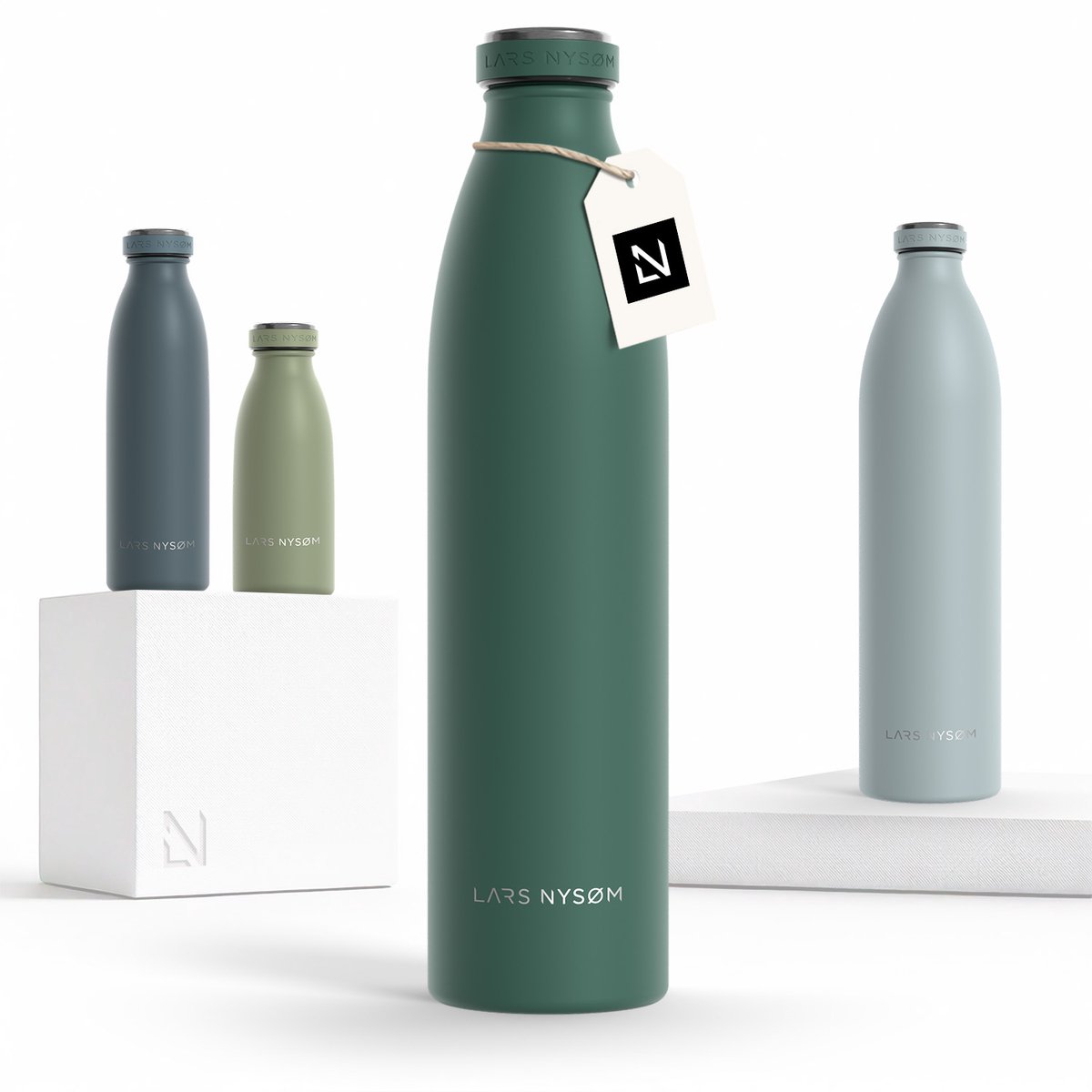LARS NYSØM Ren Roestvrijstalen drinkfles 1000ml - BPA-vrije geïsoleerde waterfles - voorSport, Fiets, Volwassene, Kids (Pine Green)