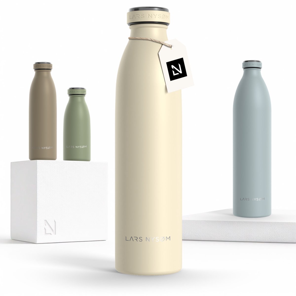 LARS NYSØM Ren Roestvrijstalen drinkfles 750ml - BPA-vrije geïsoleerde waterfles 0,75 Liter (Almond Beige)