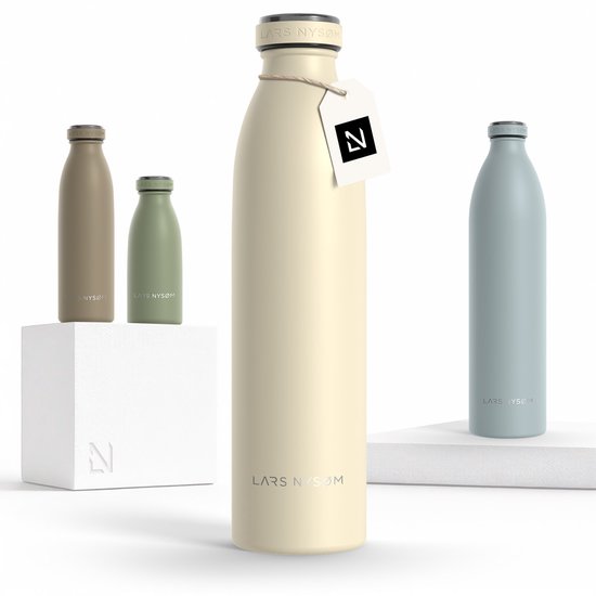 LARS NYSØM Ren Roestvrijstalen drinkfles 750ml - BPA-vrije geïsoleerde waterfles 0,75 Liter (Almond Beige)