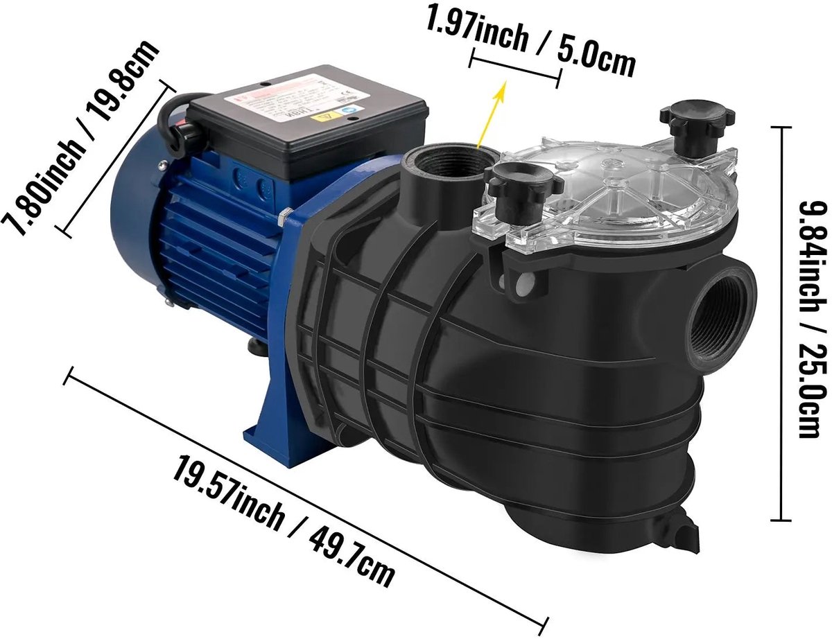 Zwembadpomp - Circulatiepomp voor Zwembad - 1 HP - Thermische Beveiliging - 4223 GPH Capaciteit - Stil en Krachtig - Voor Alle Watertypes - 18200 LH