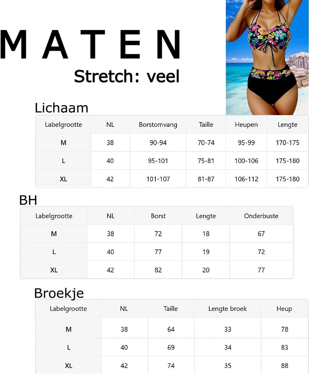 LaGloss® Bikini Set Zwart met Bloemenprint - 2 - Delige Hoge Taille Damesbikini met Strik Top — afbeelding 5