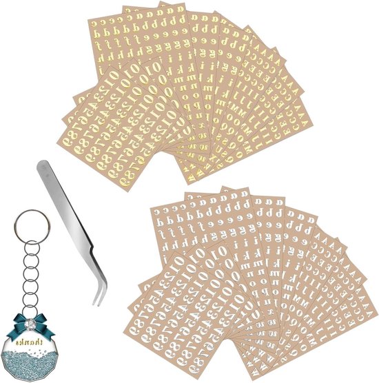 18 vellen zelfklevende letterstickers, klein goud/zilver